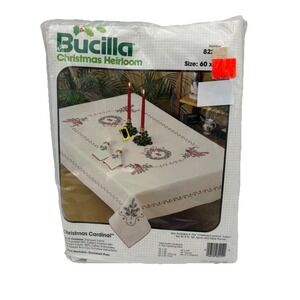 NEW Vintage Bucilla Christmas Cardinal Cross Stitch Tablecloth Kit 60x80 82212
